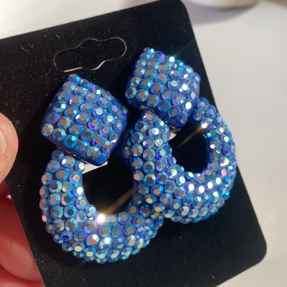 Amazing Vintage Swarovski Blue/Ab Crystal Earring Dome - NEW - Picture 6 of 14